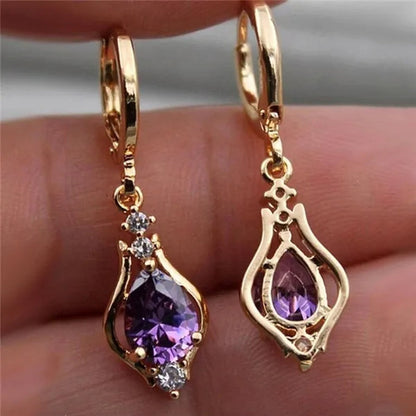 New ruby amethyst gemstone hoop earrings retro woman rainbow crystal long earrings cute delicate geometric rhinestones wedding earrings anniversary birthday gift fashion jewelry