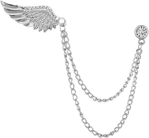 Angel Wings Tassel Chain Brooch - Rhinestone Lapel Pin, Gold Silver Crystal Wings Coat Breastpin Women Men'S Suit Accessories
