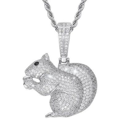 Hip Hop Diamond Cute Little Squirrel Animal Men and Women Necklace Accessories