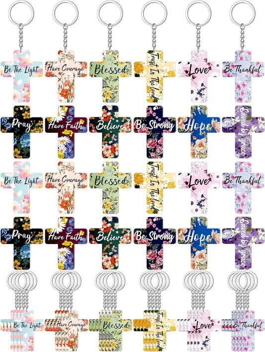 120 Pcs Bible Verse Keychains Christian Key Rings Cross Keychains Inspirational Acrylic Religious Key Rings Floral Bible Verse Jewelry for Women Men Girls Boys