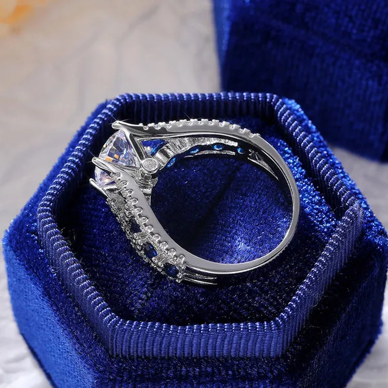 Hand Jewelry Creative Hollow Sapphire Blue Zircon Ring Women's Luxury Banquet Engagement Jewelry