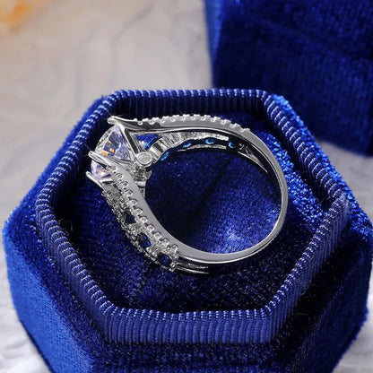 Hand Jewelry Creative Hollow Sapphire Blue Zircon Ring Women's Luxury Banquet Engagement Jewelry