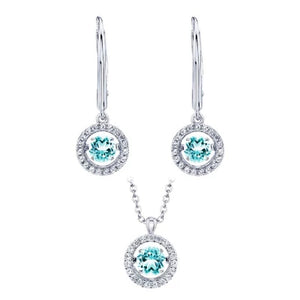 Dancing Aquamarine and Lab Created White Sapphire Pendant and Earring Set in Sterling Silver
