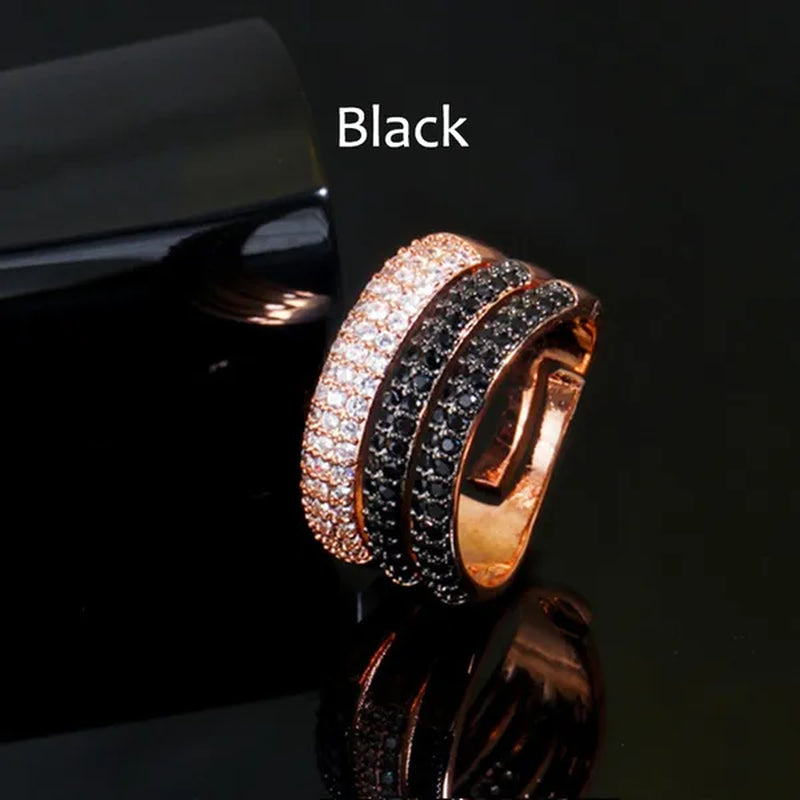 CANDICE New Arrival Trendy Cubic Zircon 3 Row Round Adjustable Open Cuff Ring for Female Cocktail Personality Finger Jewelry