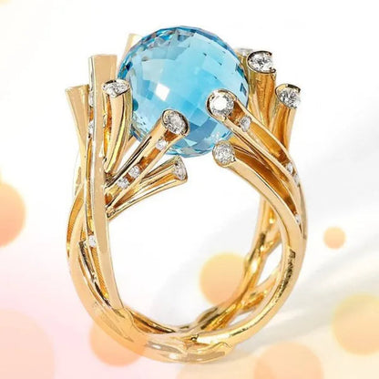 Blue Crystal Ball Ring Blue Stone Ring Branch Inlaid Zircon Rings for Women Romantic Valentine's Day Gift Anniversary Engagement Wedding Ring Jewelry