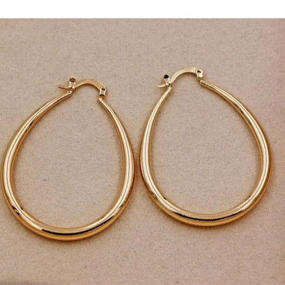 Simple Smooth Gold Plated Exaggerate Hoop Earrings Wedding Engagement Anniversary Jewelry Gift for Women