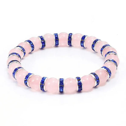 Natural Stone Pink Crystal Quartz &White Porcelain Rhinestones Bracelets & Bangles Charm Powder Beads Strand Bracelet Love Gifts for Women Men Casual Jewelry