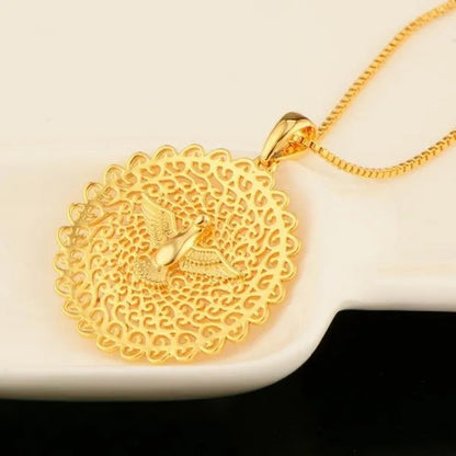 Lovely Peace Dove Gifts Party Unisex Box Chain Copper Round Dangle Pendant Chain Necklace