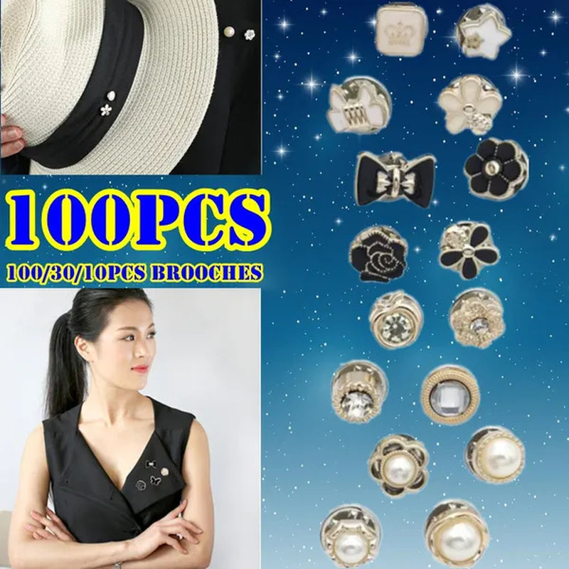 100/30/10Pcs Cute Practical Anti-Glare Brooch Dress Neckline Pearl Pin Clothes Fixed Brooch Women Girl Fashion Jewelry Accessories - WORLD TIME VISITS