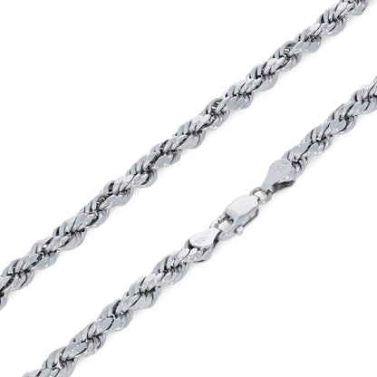 10K White Gold 5Mm Rope Chain Diamond Cut Pendant Necklace, Mens Jewelry 18" - 30"