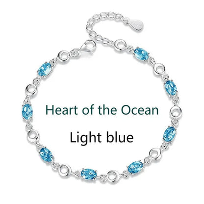 Sapphire Plated S925 Sterling Silver Bracelet Crystal Birthday Present