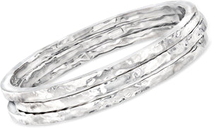 Italian Sterling Silver Jewelry Set: 3 Hammered Bangle Bracelets. 7.5 Inches