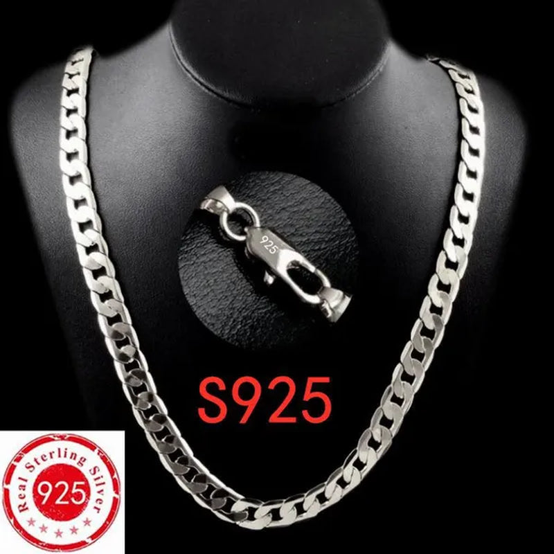 Wholesale High Quality 925 Sterling Silver Fashion Jewelry Set 925 Silver Curb Link Chain Bracelet & Necklace16-30 Inches for Women and Men