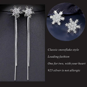Exquisite 925 Sterling Silver Diamond Earrings Tassel Earrings Snowflake Earrings A Pair of Earrings Suitable for Women's Wedding Bride Princess Engagement Crystal Pendant Earrings Party Jewelry Lover Gift