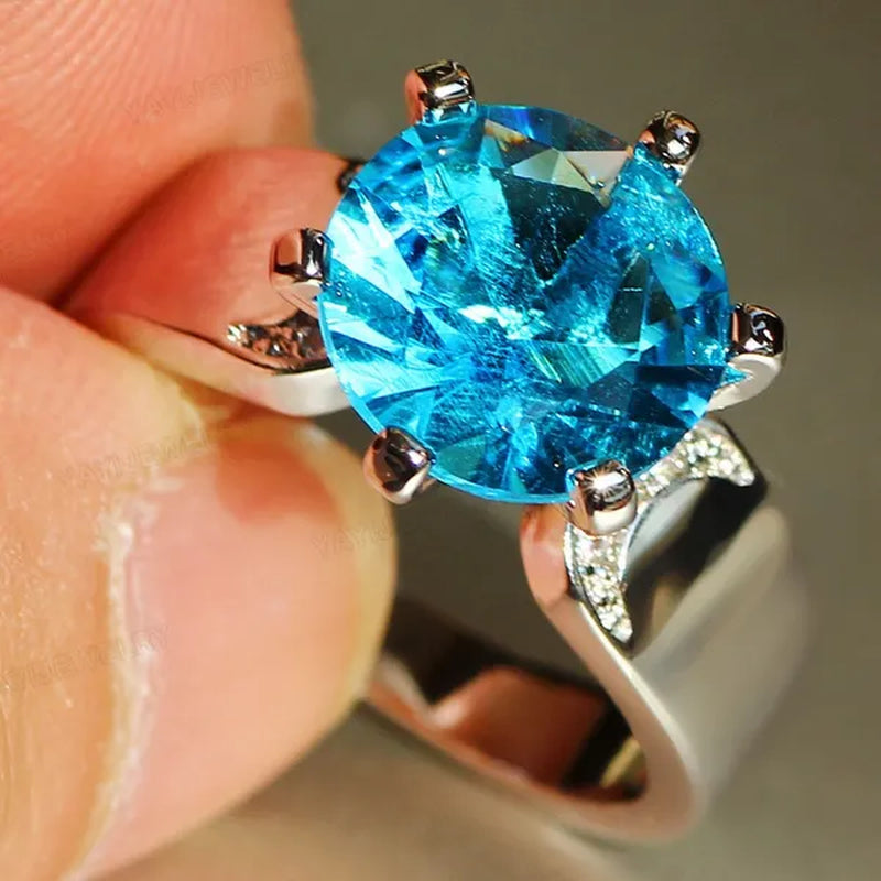 Luxury  Silver Natural Gemstones White Sapphire Birthstone Bride Wedding Engagement Multilayer Crown Ring Size 6 7 8 9 10