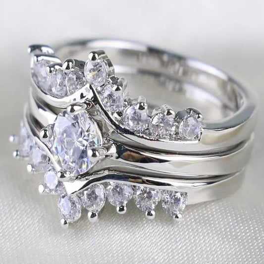 Round 5mm 1CT CZ Bridal Sets 10KT White Gold Filled Women's Wedding Ring 3 in 1  Band Gifts Sz 5-10