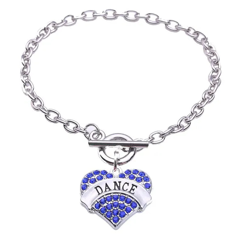 Dance Pave Heart Toggle Charm Bracelet Crystal Silver Hearts DANCE Art Lobster Claw Bracelets