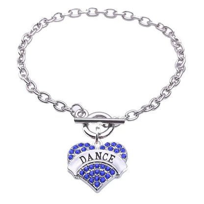 Dance Pave Heart Toggle Charm Bracelet Crystal Silver Hearts DANCE Art Lobster Claw Bracelets