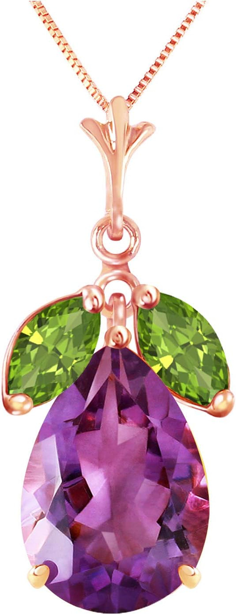 14K Yellow, White, Rose Gold Necklace with Amethyst and Peridot Pendant