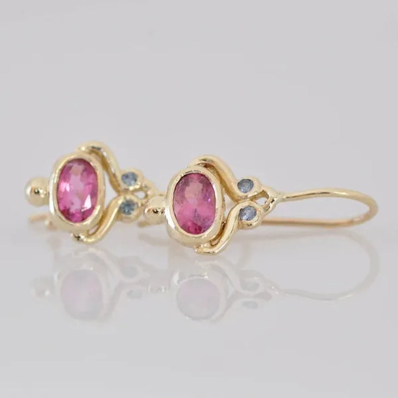 Unique   Blue Sapphire Oval Pink Tourmaline Gemstone Dangle Hook Earrings Women Jewelry Gifts