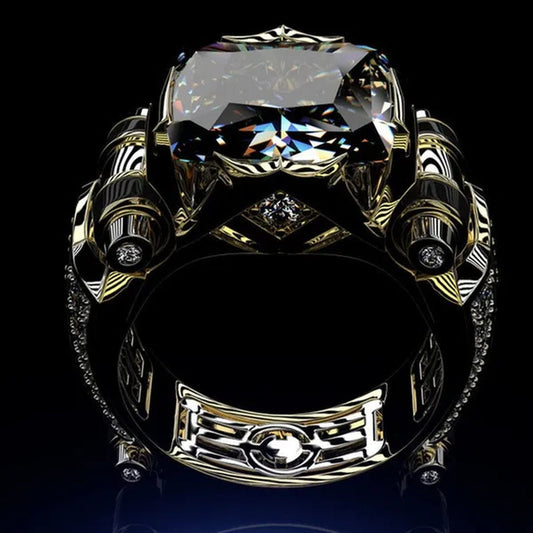Fashion Classic Gold Plated Men Multi-Element Classic Black Cubic Zirconia Party Men'S Ring