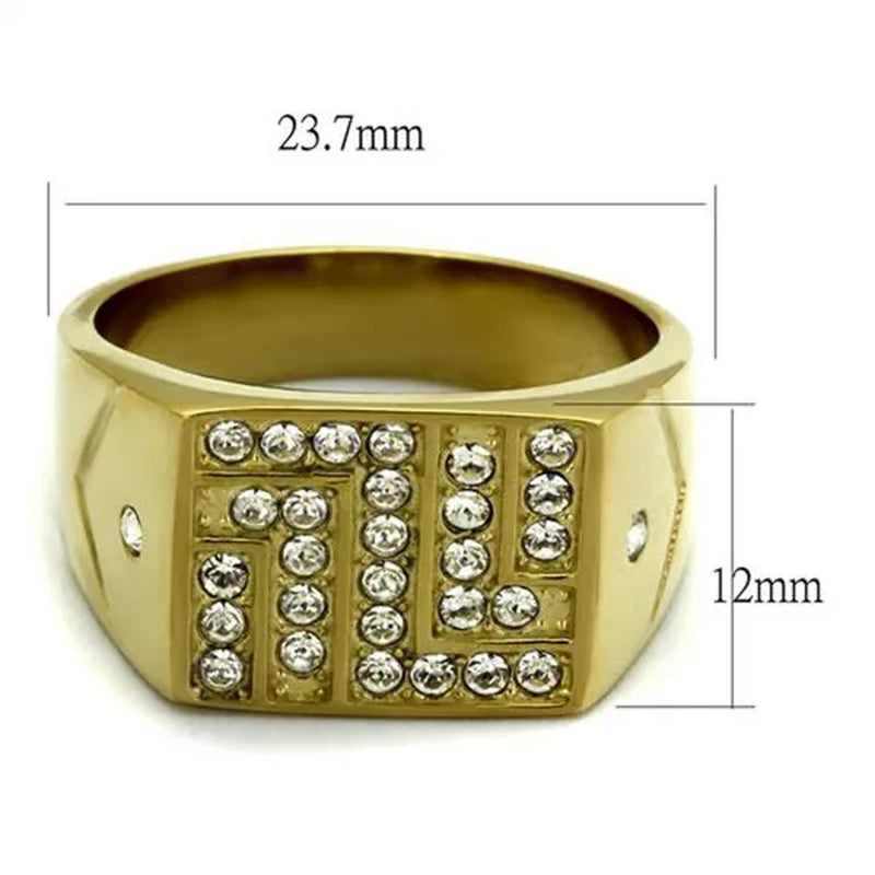 Stainless Steel 14K Gold Ion Plated .46 Ct Simulated Diamond Ring Mens Size 8-13