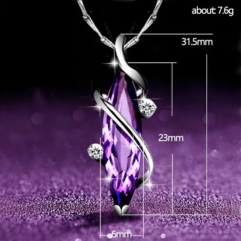 4 Styles High Quality New Arriving Women Charm Crystal Amethyst Diamond Pendant Necklace Exquisite Engagement Wedding Anniversary AAA Zircon Necklace Jewelry for Girlfriend Valentines Day Gifts