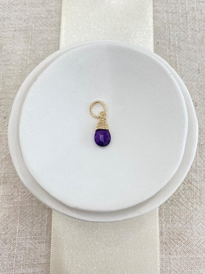 February Birthstone Charm for Necklace or Bracelet - Small Genuine Amethyst Briolette Pendant Wire Wrapped in Gold Fill