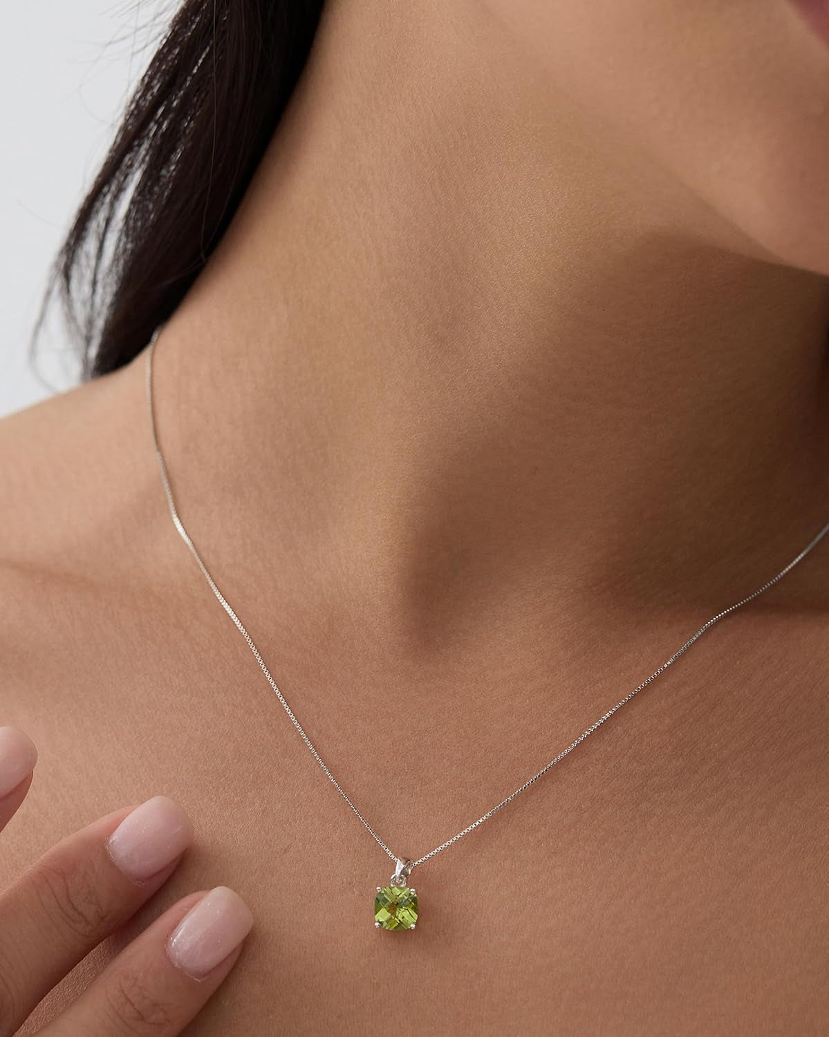2Ct Cushion Cut Peridot Pendant Necklace for Women Sterling Silver Gemstone August Birthstone Women'S Necklace, 16-18 Inch