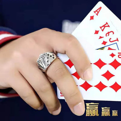Flush Poker Ring Men and Women's Personality Domineering Retro Made Old Diamond Set Square Open Size