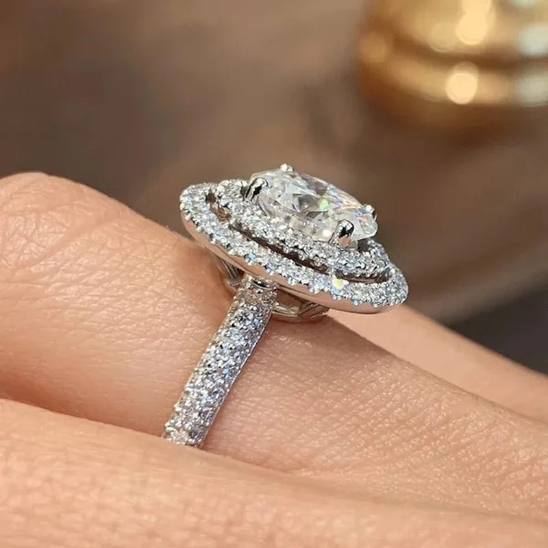 Delicate Bridal Engagement Rings Oval White Sapphire Cubic Zirconia Rings for Women Wedding Jewelry Gift
