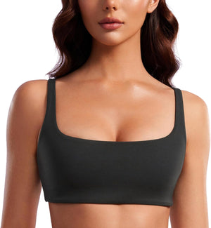Butterluxe Spaghetti Strap Sports Bras for Women - Square Neck Yoga Wireless Low Coverage Padded Cami Crop Top
