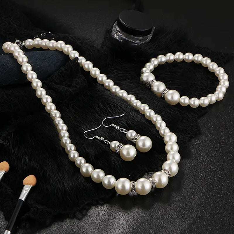 Wedding Jewelry Set Bride Bridesmaid Elegant Princess  Crystal Necklace Earrings Bracelet Pearl Jewelry Set For Women Girl - WORLD TIME VISITS