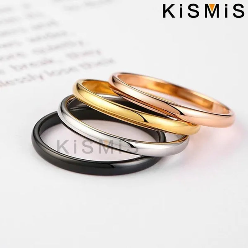 Titanium Steel Stackable Ring 2MM Plain Dome High Polished Wedding Band Women Men Comfort Fit Classic Couple Rings Kismis Accessories for Daily Wear, Engagement, Promise, Anniversary - Black/Silver/Gold/Rose Gold, Size 3-12 ( 1PC )