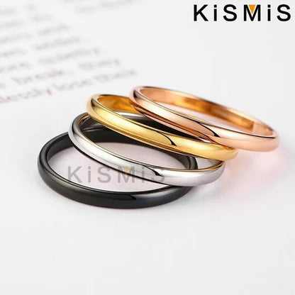 Titanium Steel Stackable Ring 2MM Plain Dome High Polished Wedding Band Women Men Comfort Fit Classic Couple Rings Kismis Accessories for Daily Wear, Engagement, Promise, Anniversary - Black/Silver/Gold/Rose Gold, Size 3-12 ( 1PC )