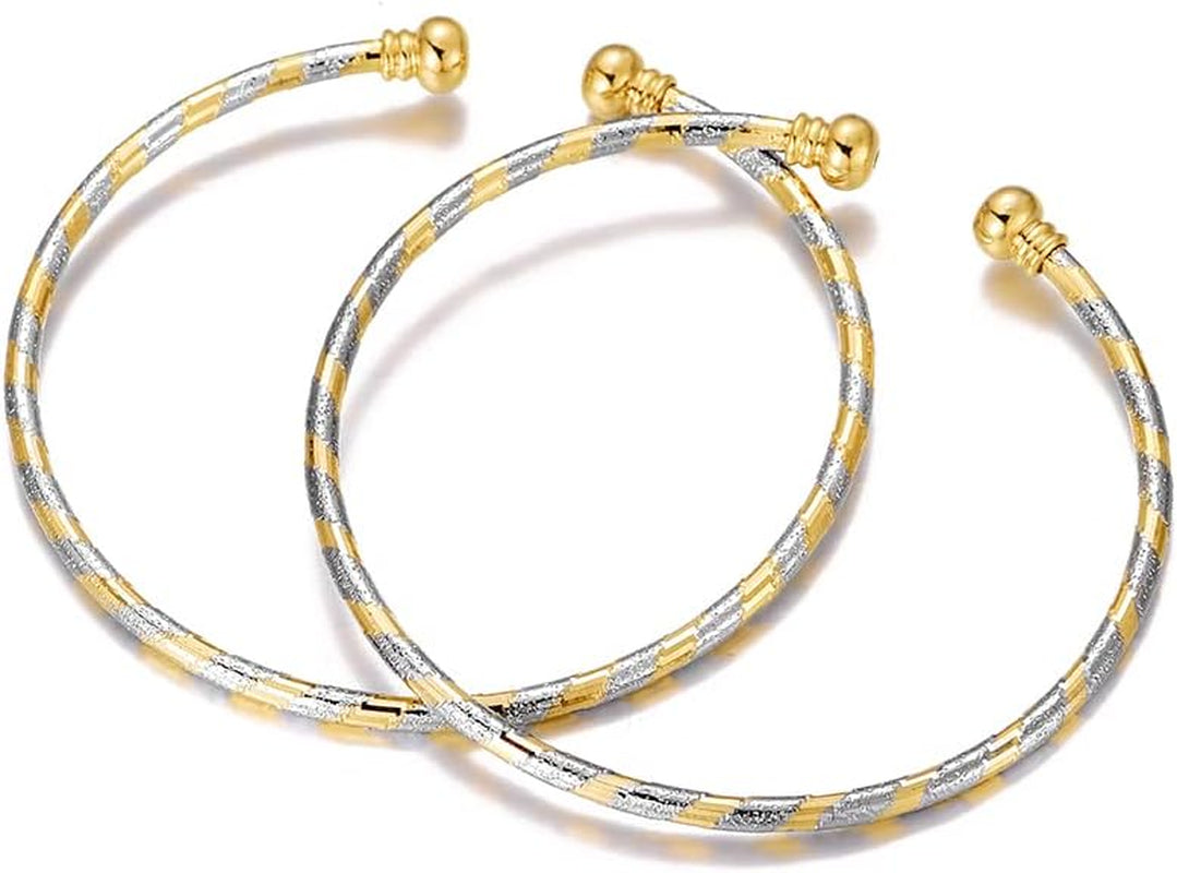 Simple 18K Double Colors Gold Plated plus Size Adjustable Cuff Bangles Bracelet for Women Men Jewelry with Gift Pouch