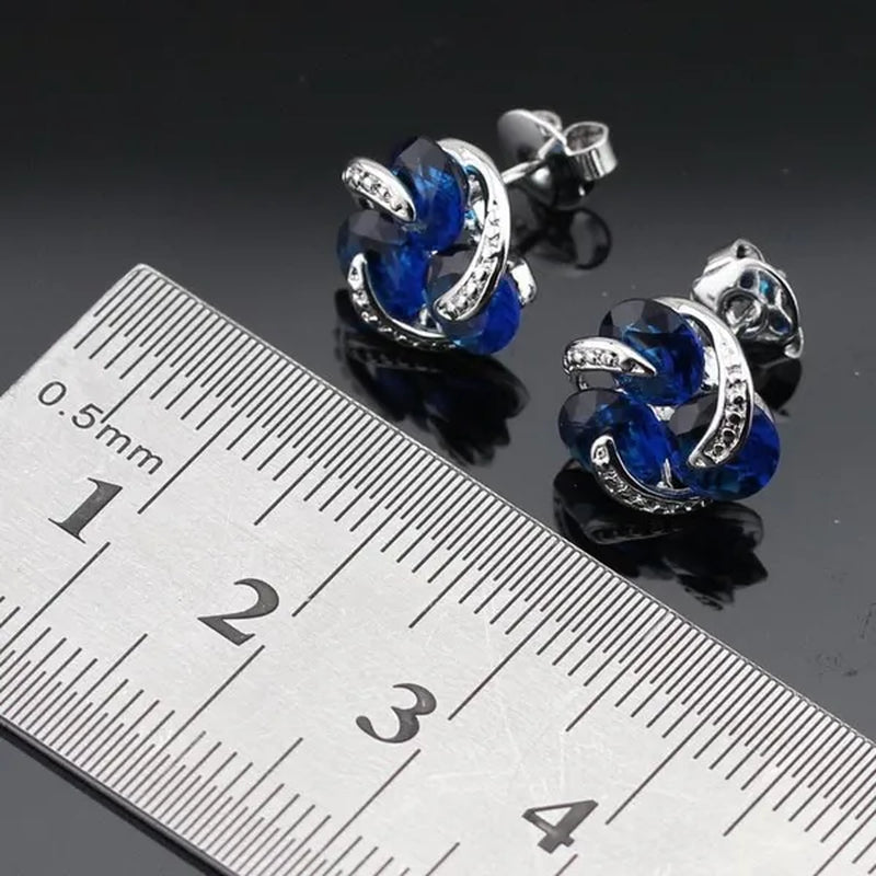 Delightful 925 Sliver Jewelry Sets Blue Zircon Necklace Pendant Earring Ring Bracelet for Women Dating Gift