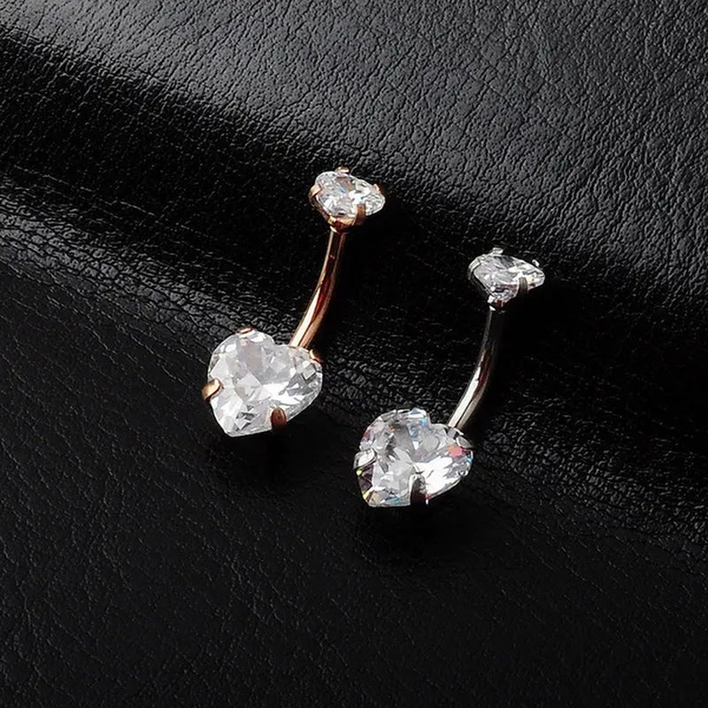 Trendy 925 Sterling Silver Heart Diamond Drop Belly Button Rings Women Belly Body Piercing Button Navel Ring Jewerly