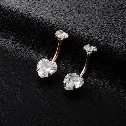 Trendy 925 Sterling Silver Heart Diamond Drop Belly Button Rings Women Belly Body Piercing Button Navel Ring Jewerly