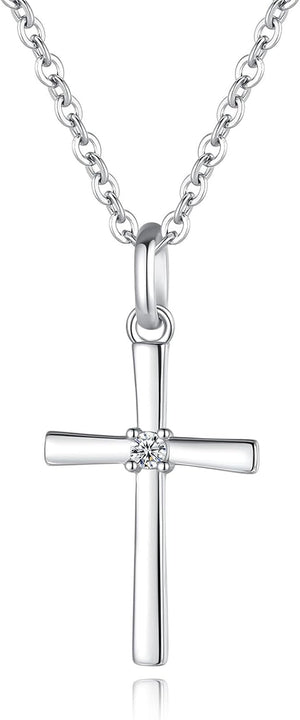 Women’S 925 Sterling Silver Cross Necklace, Small Cross Pendant Confirmation Necklace