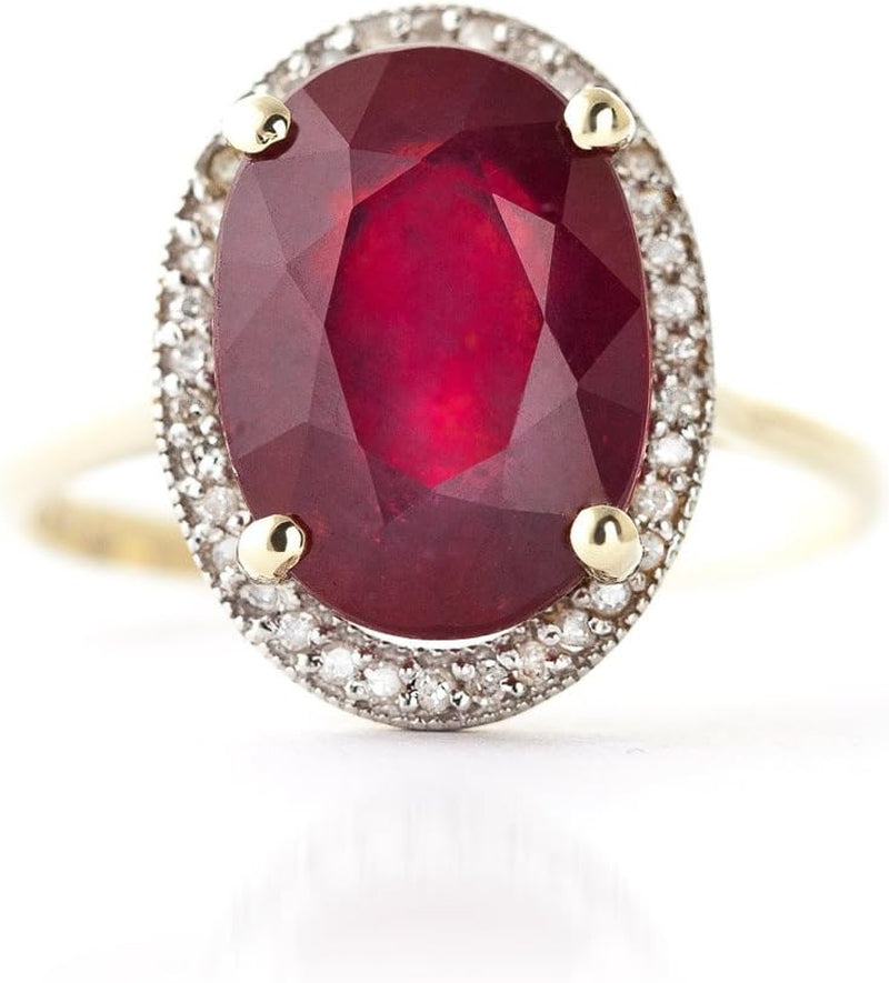 7.93 Ct 14K Solid Gold Ring Oval-Shaped Ruby Diamonds