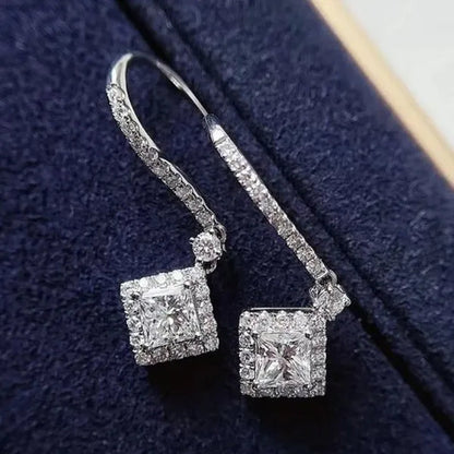 Square Cut Zircon Pendant Silver Plated Lab Diamond Drop Earrings for Women Bridal Engagement Wedding Fashion Accessories - WORLD TIME VISITS