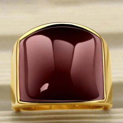 New Fashion Rings 316L Stainless Steel Gold Plated Simple Jewelry Ring With Opal For Men