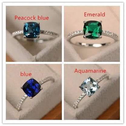 Luxuriant noble Sapphire /Peacock blue/Emerald /Aquamarine Ring  Silver Jewelry  Engagement ring