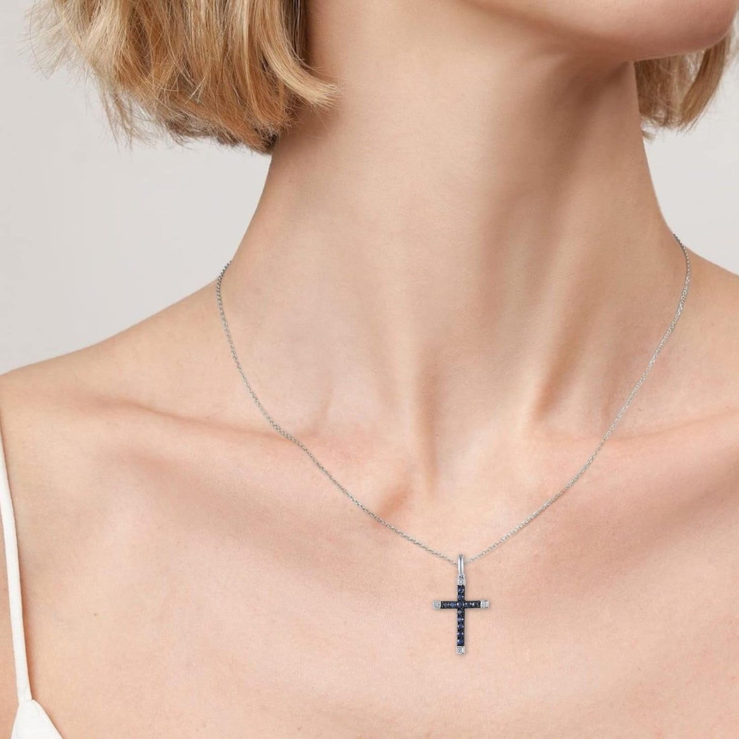 10K Solid Gold Gemstone Genuine Diamond Dainty Cross Pendant without Chain for Women