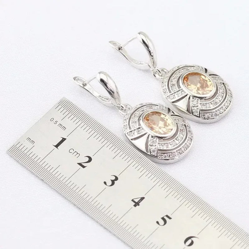 Blue Zircon White Zircon Silver Jewelry Sets for Women  Silver  Necklace and Pendant Rings Drop Earrings