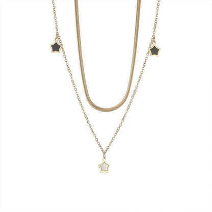 Double Layer Enamel Star Pendant Necklace for Women Bracelet 2021 Trendy Party Fashion Jewelry