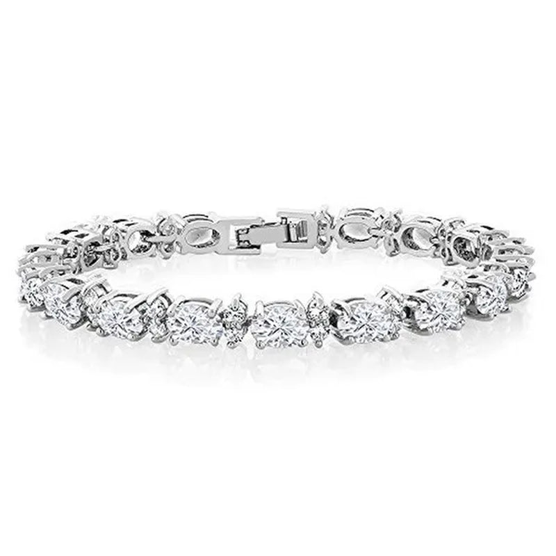 925 Sterling Silver Gorgeous Oval Ruby Amethyst Aquamarine Sapphire and round Sparkling Cubic Zirconia CZ Tennis Bracelet Jewelry Gift