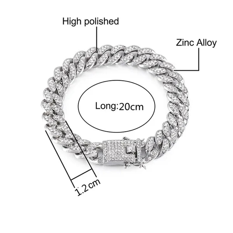 High Quality 12mm Hip Hop Hipster Cuban Chain Diamond Bracelet Men's Jewelry
