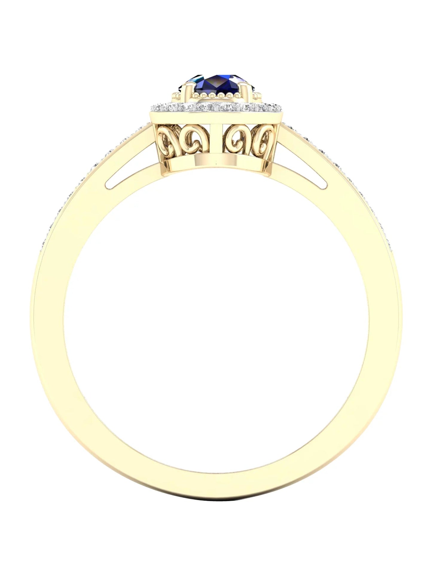 Gemstone 10K Yellow Gold Pear Blue Sapphire 1/8 CT TW Diamond Halo Women'S Ring